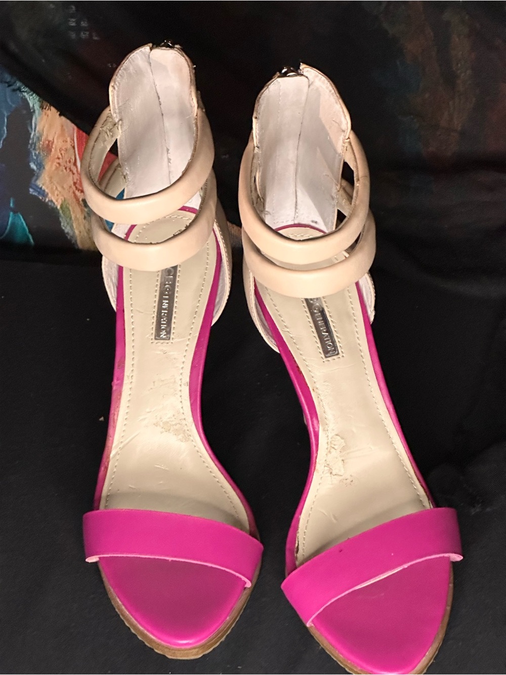 BCBGeneration Pink and Cream Open-Toe Ankle-Strap Heels